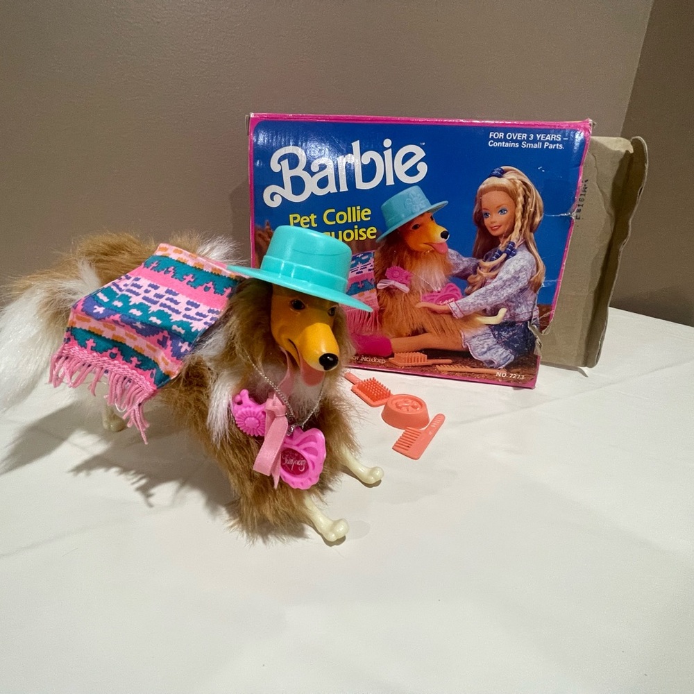 Barbie Collie with Pink and Blue Accessories